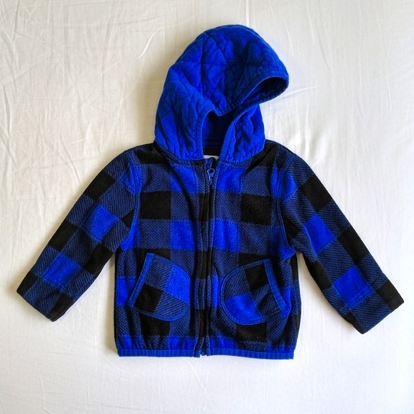 Joe Fresh Other - joe fresh blue plaid fleece zip-up hoodie jacket 3-6 months baby boy